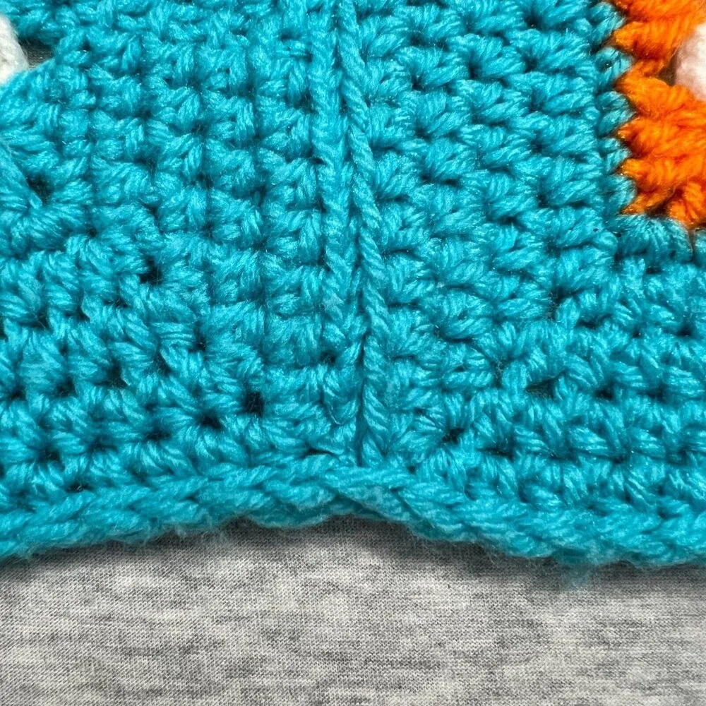 Boho‎ Y2K Crochet Granny Square Afghan Blanket Handmade Turquoise Rainbow 42x45